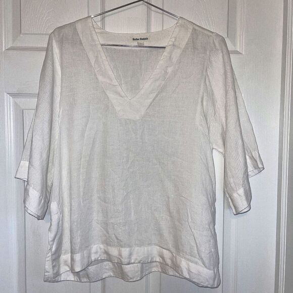 Roller Rabbit White Linen Top Sz S Gently Loved - Picture 3 of 6